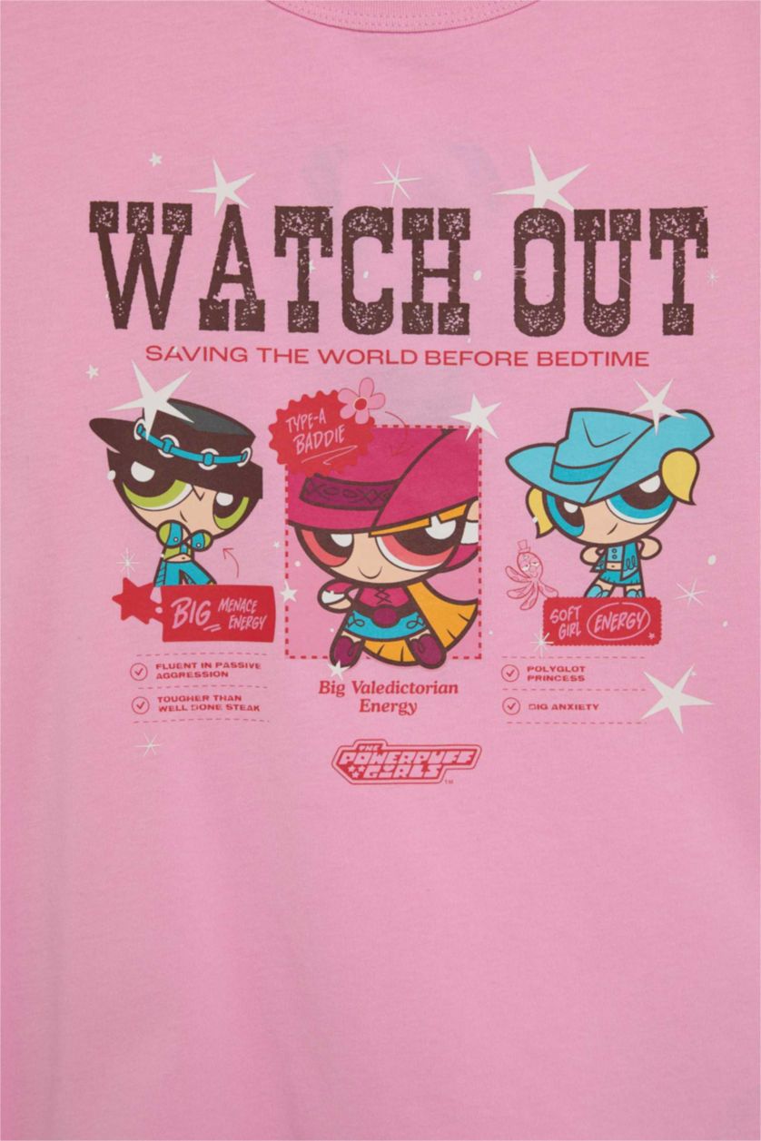 FEMME Rose Clair T-shirt imprimé PowerPuff Girls à col rond