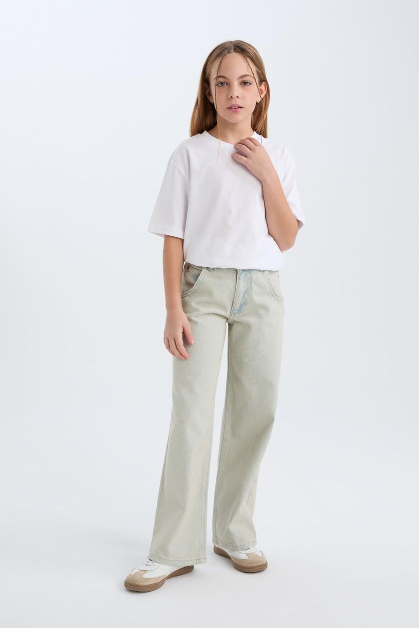 Девочки и подростки Светло-синий Джинсы-клеш для девочек