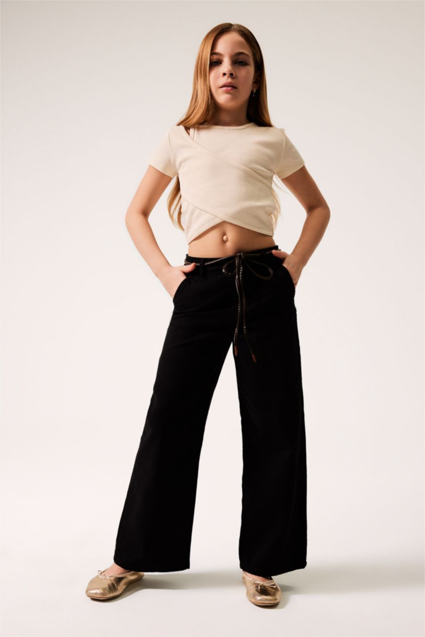 GIRLS & TEENS Black Girl Wide Leg Cotton Trousers