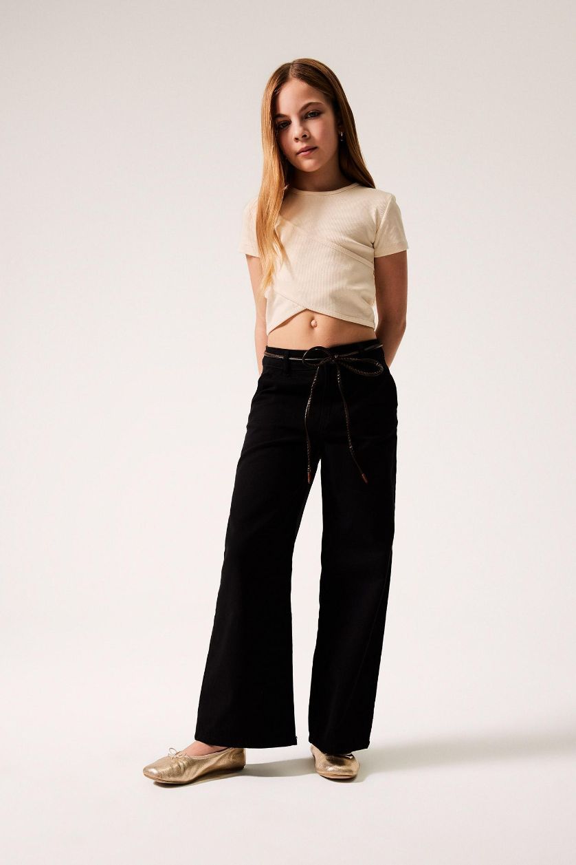 Girls & Teens Black Girl Wide Leg Cotton Trousers