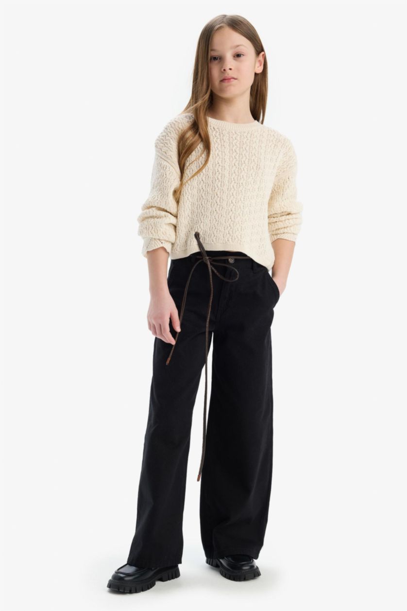 GIRLS & TEENS Black Girl Wide Leg Cotton Trousers