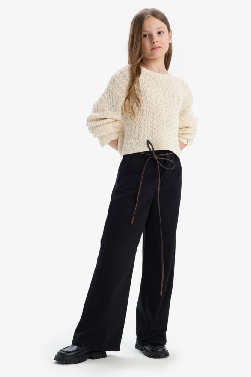 GIRLS & TEENS Black Girl Wide Leg Cotton Trousers