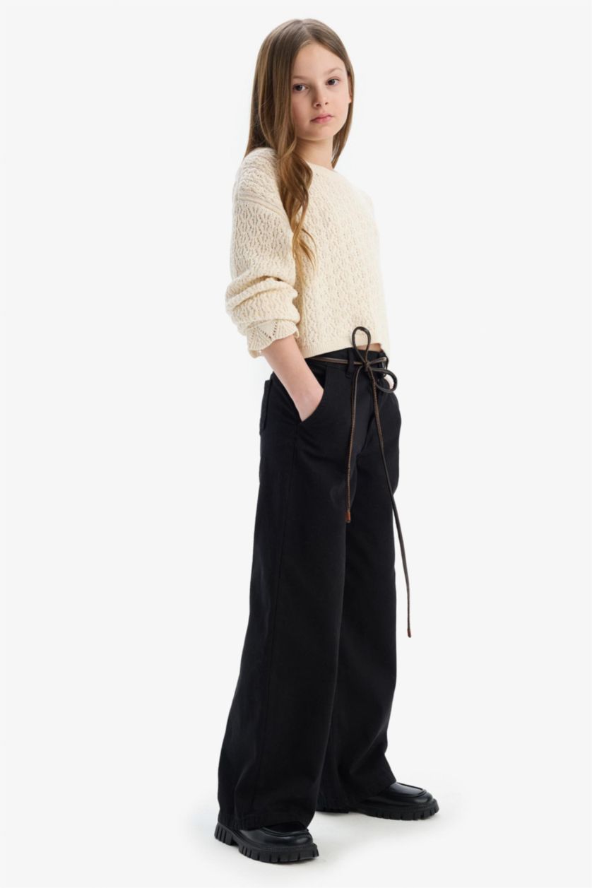 GIRLS & TEENS Black Girl Wide Leg Cotton Trousers