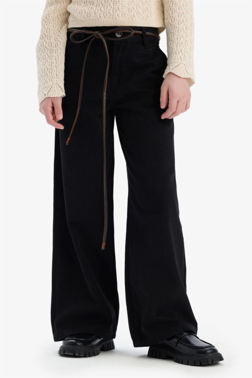 GIRLS & TEENS Black Girl Wide Leg Cotton Trousers