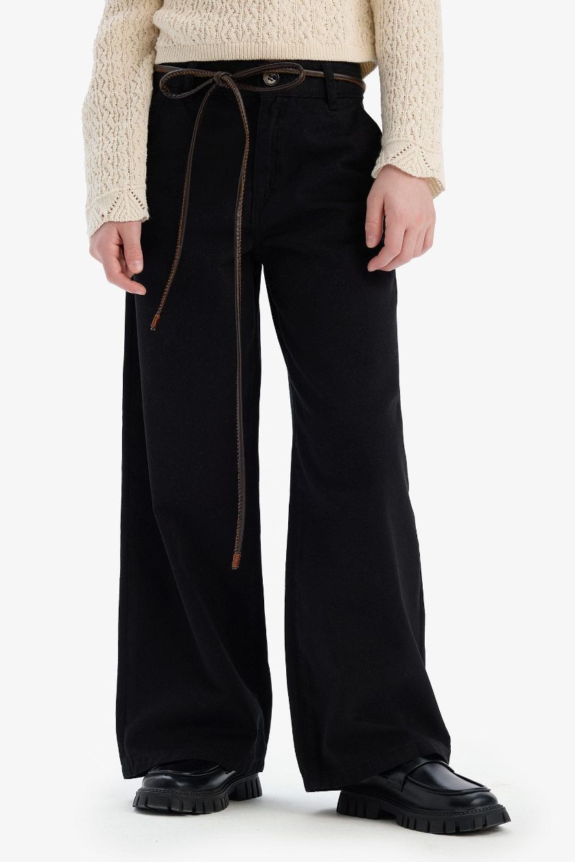 Girls & Teens Black Girl Wide Leg Cotton Trousers