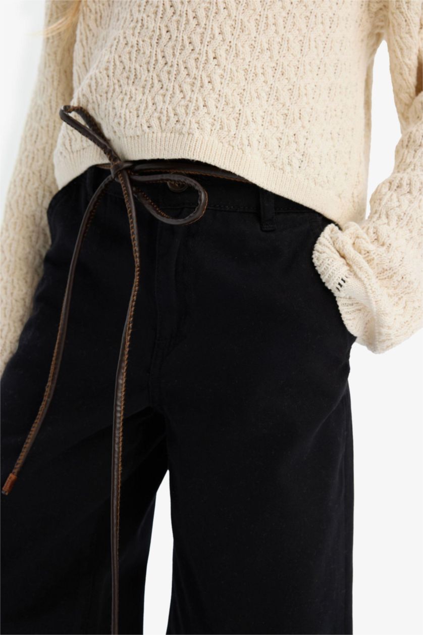 Girls & Teens Black Girl Wide Leg Cotton Trousers