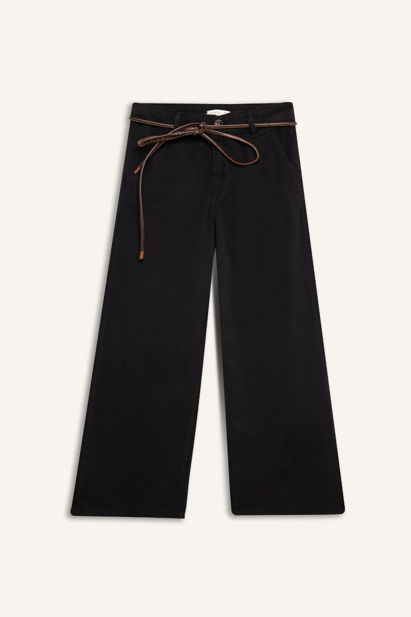 Girls & Teens Black Girl Wide Leg Cotton Trousers