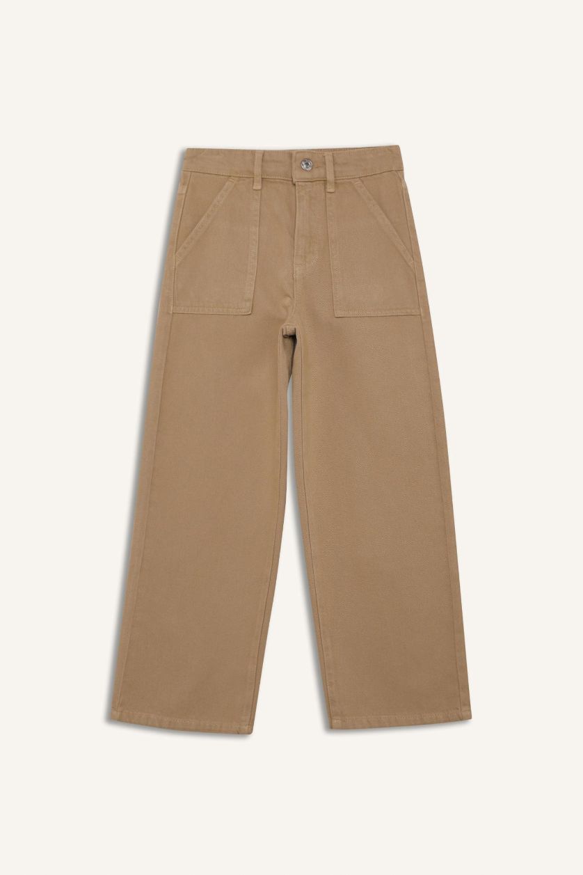 Kız Çocuk - Genç Kız Bej Wide Leg Geniş Paça Pamuklu Pantolon Kız Çocuk