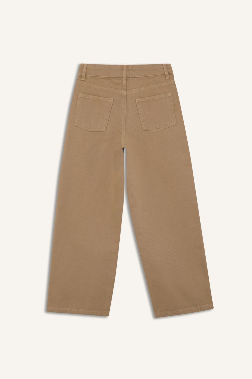 Kız Çocuk - Genç Kız Bej Wide Leg Geniş Paça Pamuklu Pantolon Kız Çocuk