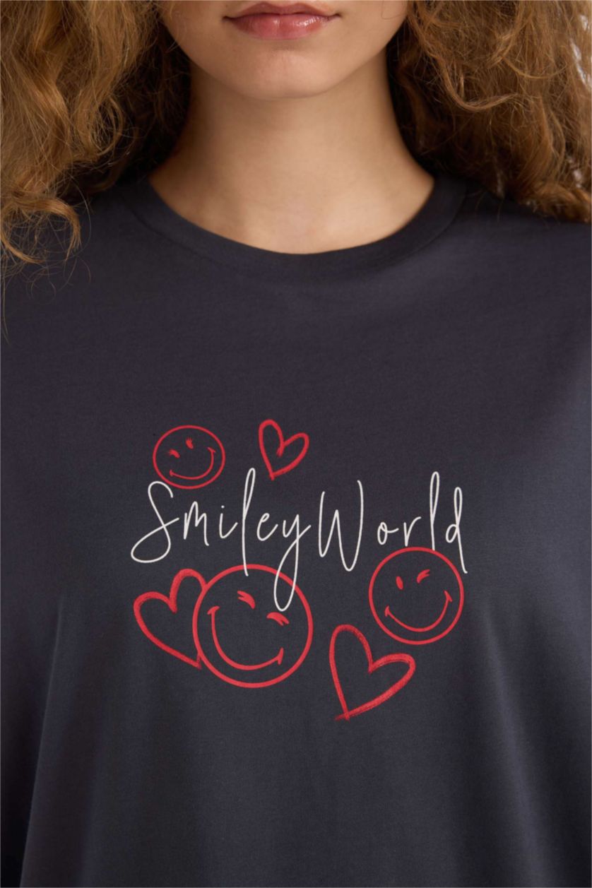 WOMAN Anthracite SmileyWorld Oversize Fit Crew Neck Back Printed T-Shirt