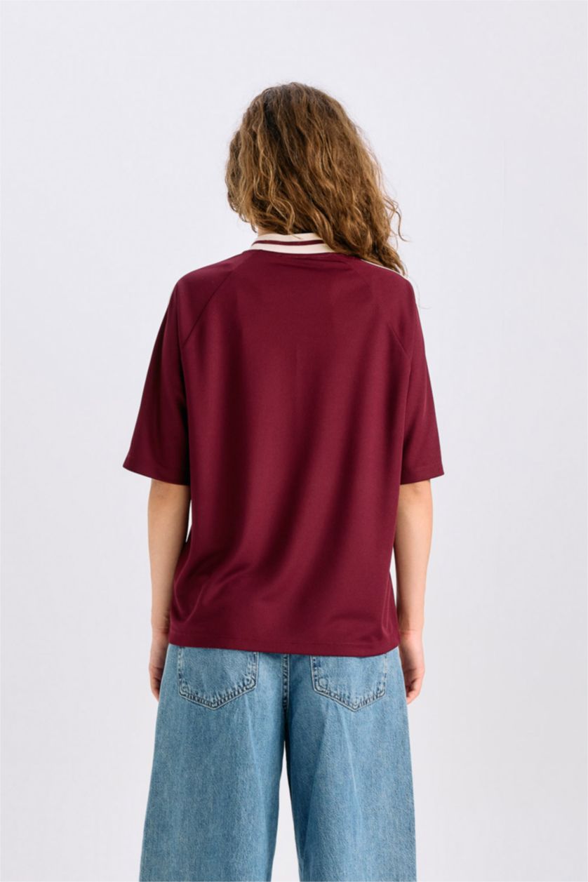 Женщины Бордовый Футболка оверсайз с V-образным вырезом и принтом Harry Potter