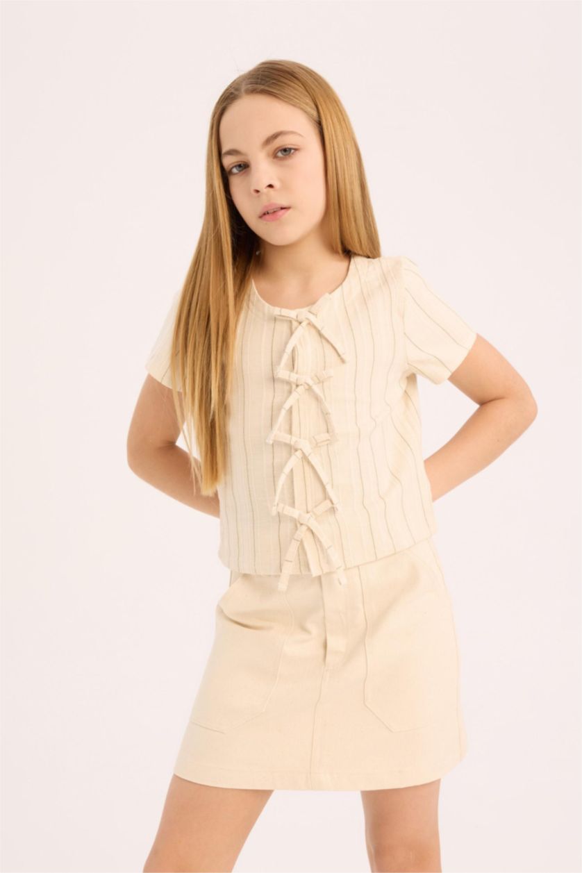 بنات بيج بلوزة بناتي قصيرة نص ردن