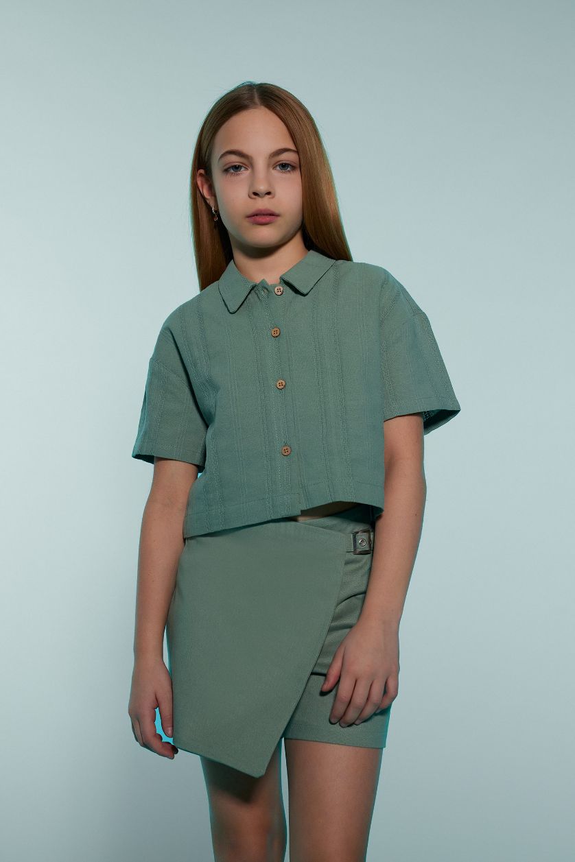 بناتي أخضر فاتح قميص كروب بناتي اخضر كتان