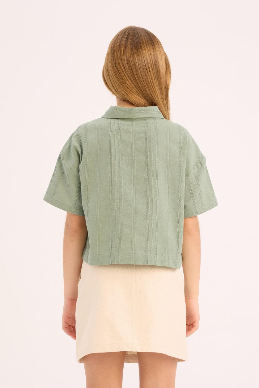 بناتي أخضر فاتح قميص كروب بناتي اخضر كتان