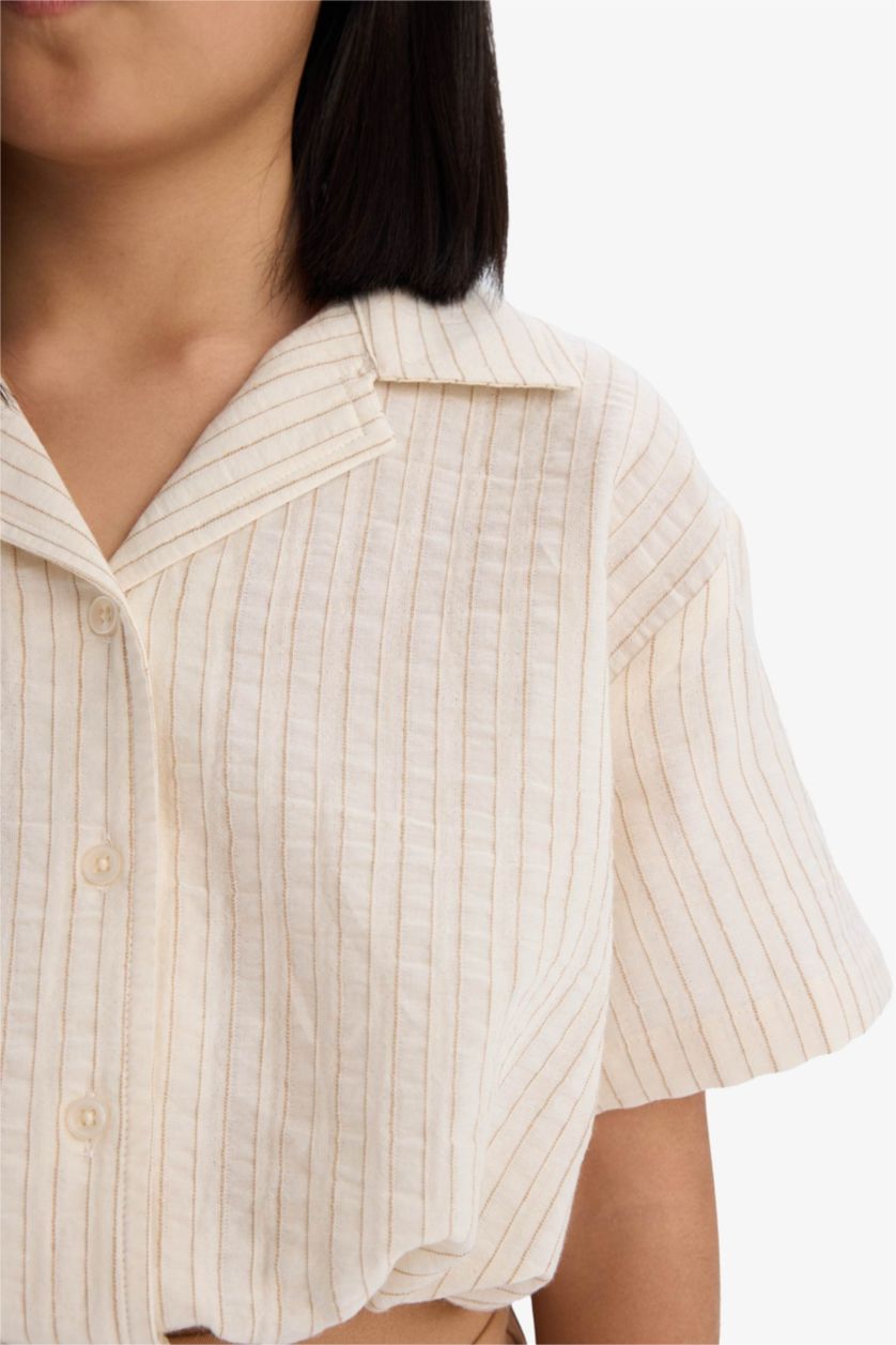 Girls & Teens White Girl Muslin Short Sleeve Crop Shirt