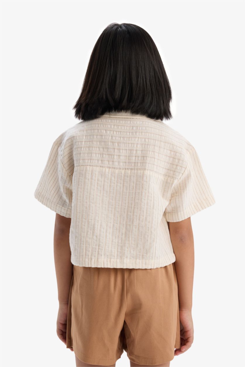 Girls & Teens White Girl Muslin Short Sleeve Crop Shirt