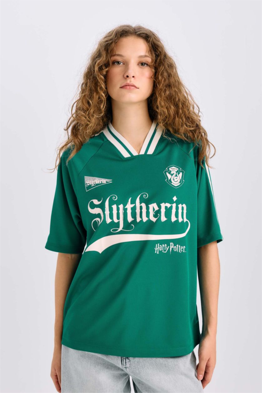 نساء أخضر تيشيرت نص ردن اوفر سايز بياخة V من هاري بوتر
