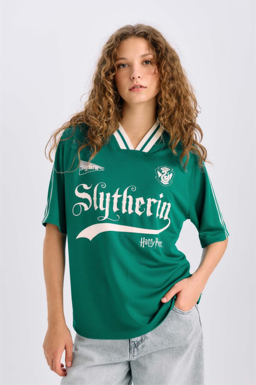 نساء أخضر تيشيرت نص ردن اوفر سايز بياخة V من هاري بوتر