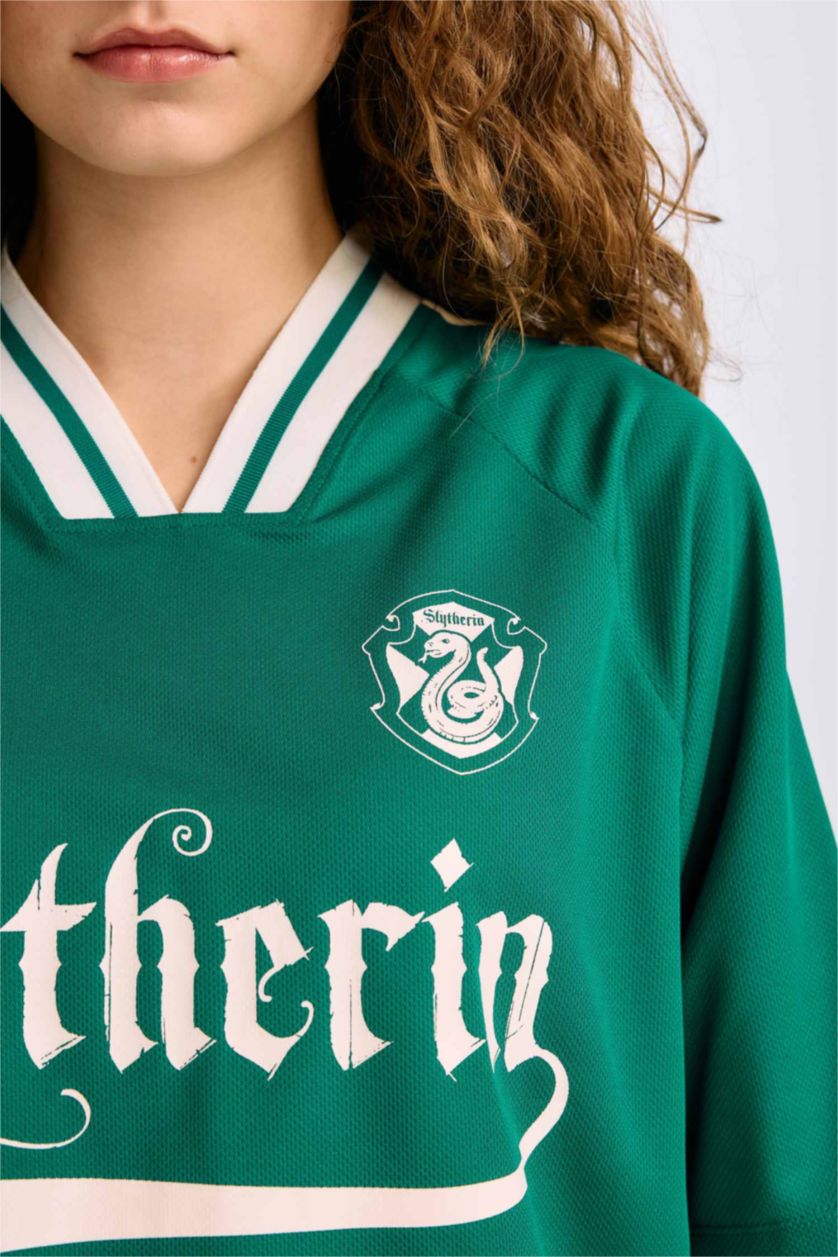 نساء أخضر تيشيرت نص ردن اوفر سايز بياخة V من هاري بوتر