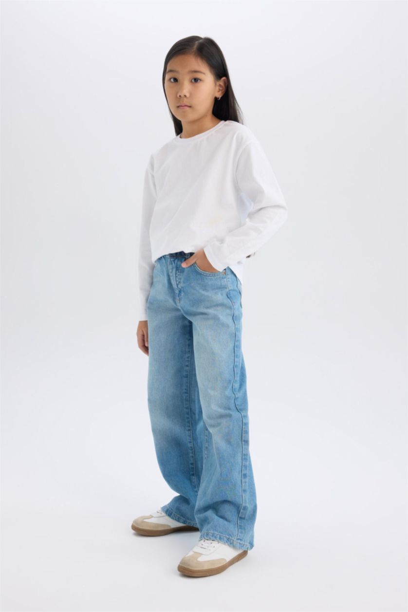 FILLES Bleu Pantalon en jean à jambes larges pour fille
