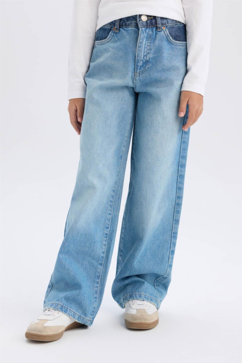 FILLES Bleu Pantalon en jean à jambes larges pour fille