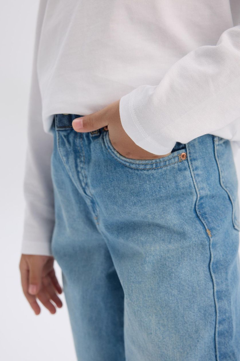 FILLES Bleu Pantalon en jean à jambes larges pour fille