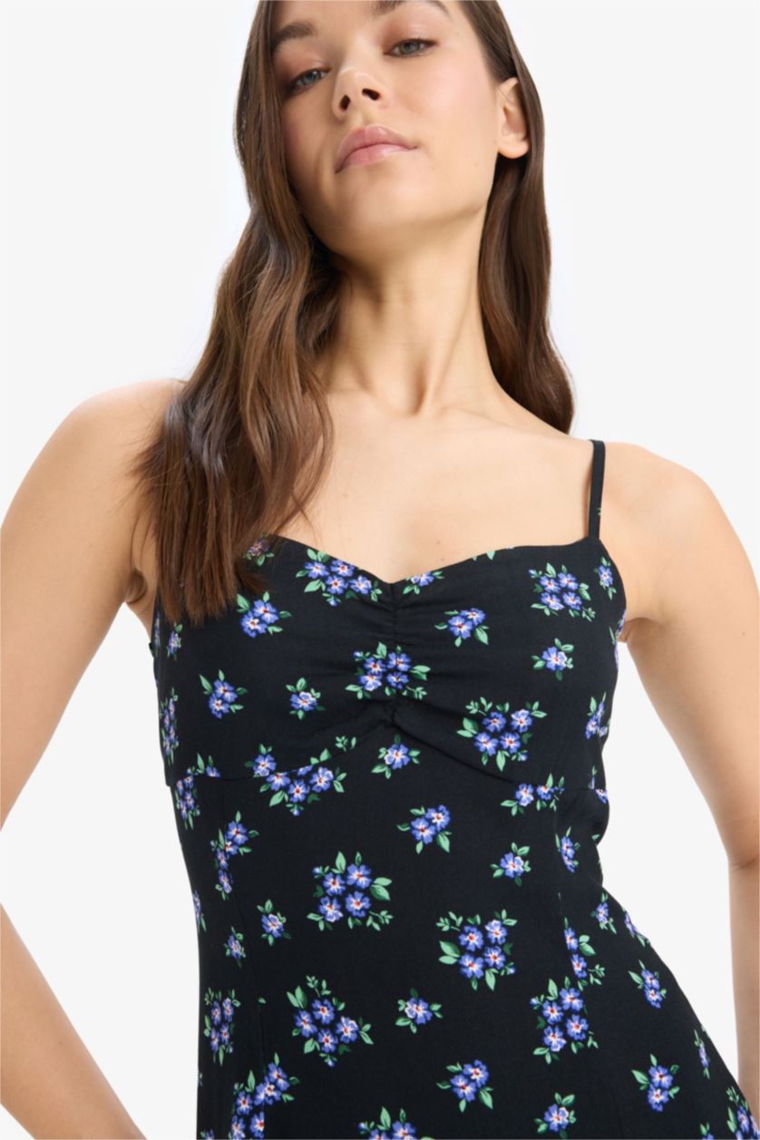 Әйелдерге қара тығыз көйлек гүлді жүрек жағасы бау Қысқа жеңді тоқылған көйлек