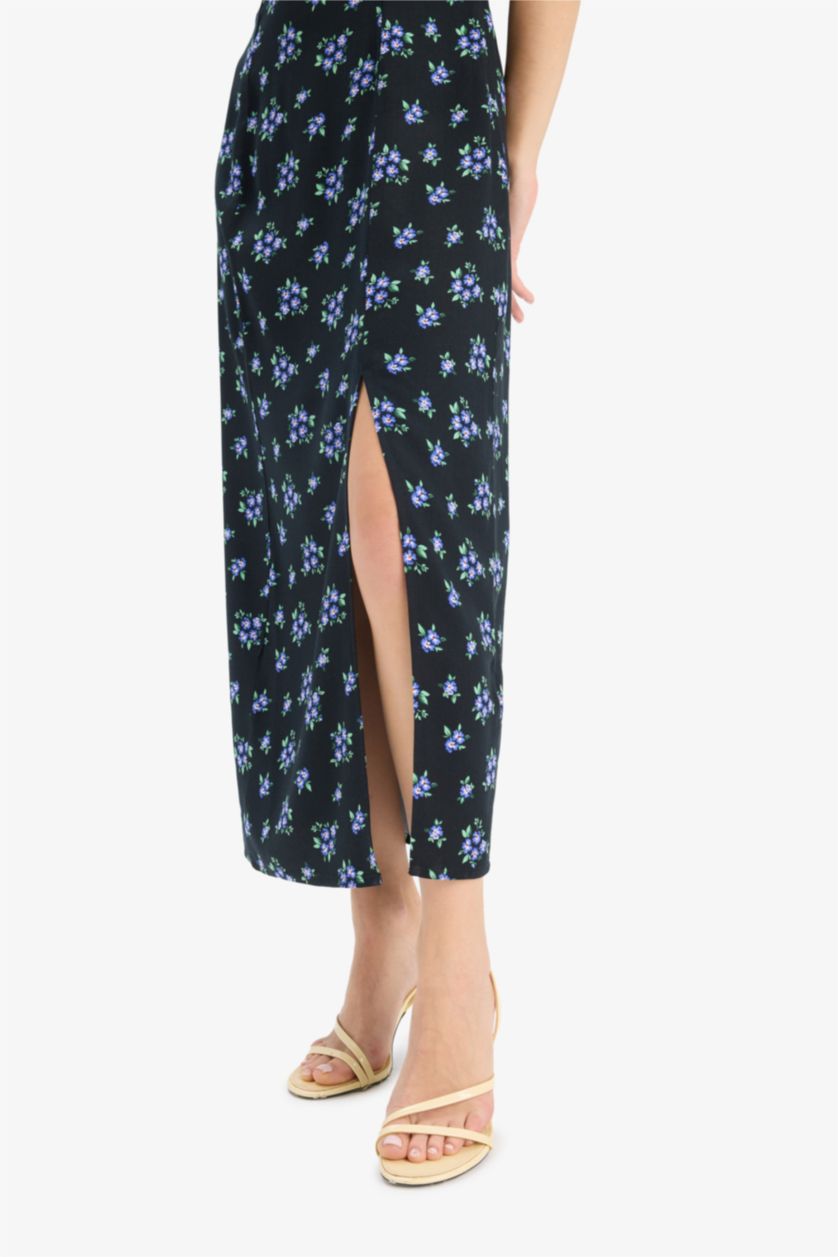 Әйелдерге қара тығыз көйлек гүлді жүрек жағасы бау Қысқа жеңді тоқылған көйлек