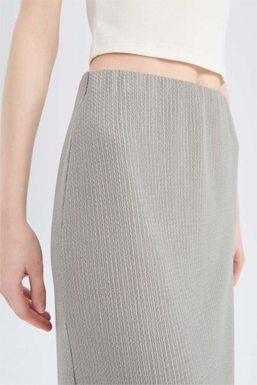 FEMME Gris Clair Jupe longue froncée taille haute à coupe crayon