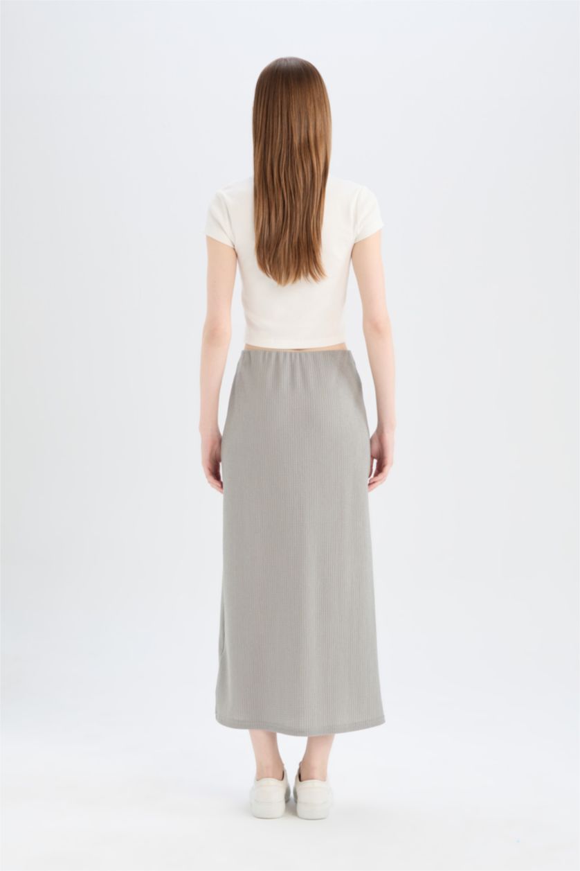 FEMME Gris Clair Jupe longue froncée taille haute à coupe crayon