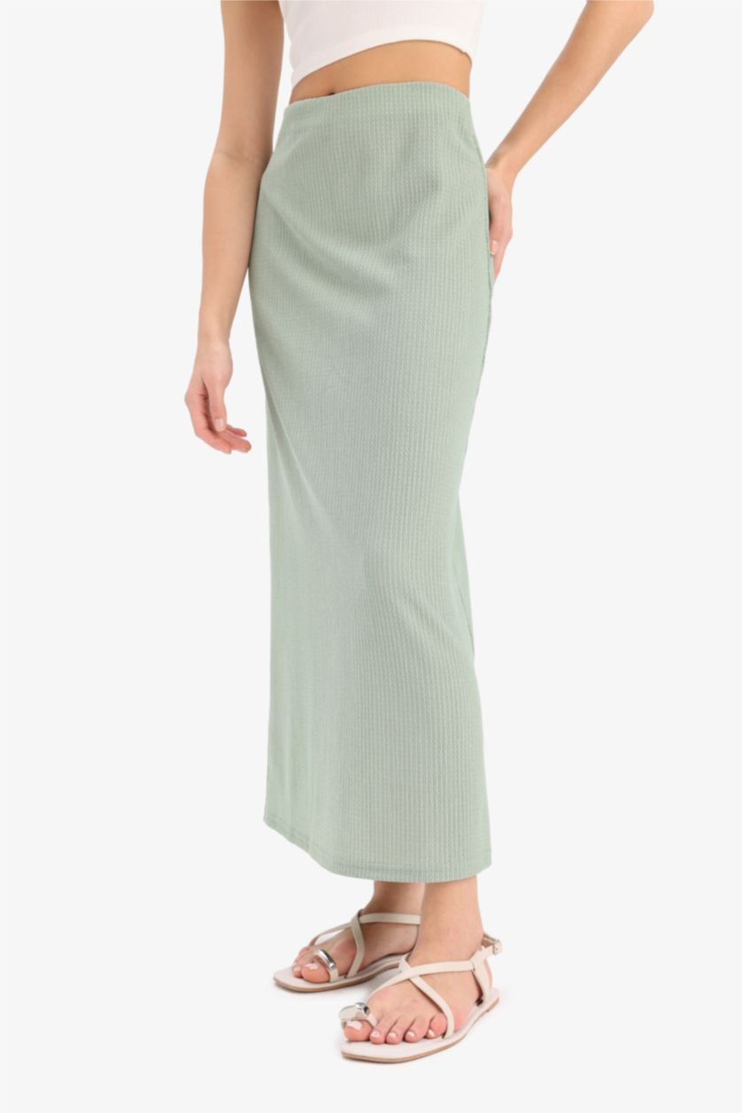 WOMAN Light Khaki Pencil Skirt High Waist Maxi Knitted Skirt