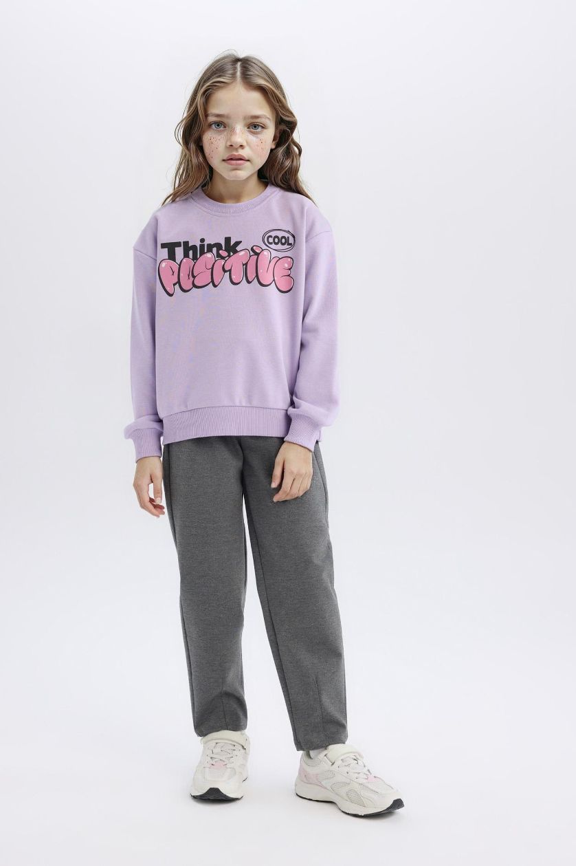 بناتي ميلانج رمادي بنطلون سويت بانتس بناتي جوجر برجل مطاطي ميلانج رمادي