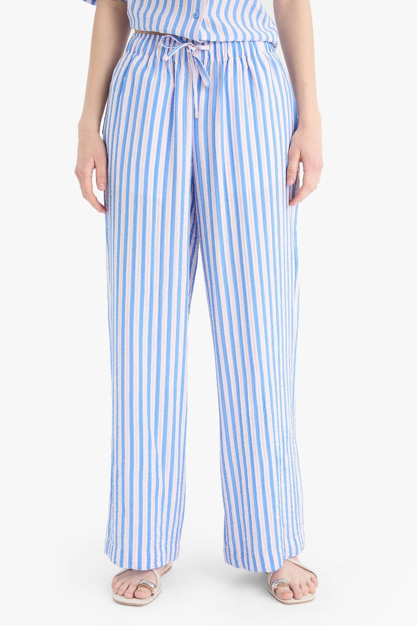 نساء أزرق بنطرون وايد ليج برجل واسع مخطط بخصر عادي