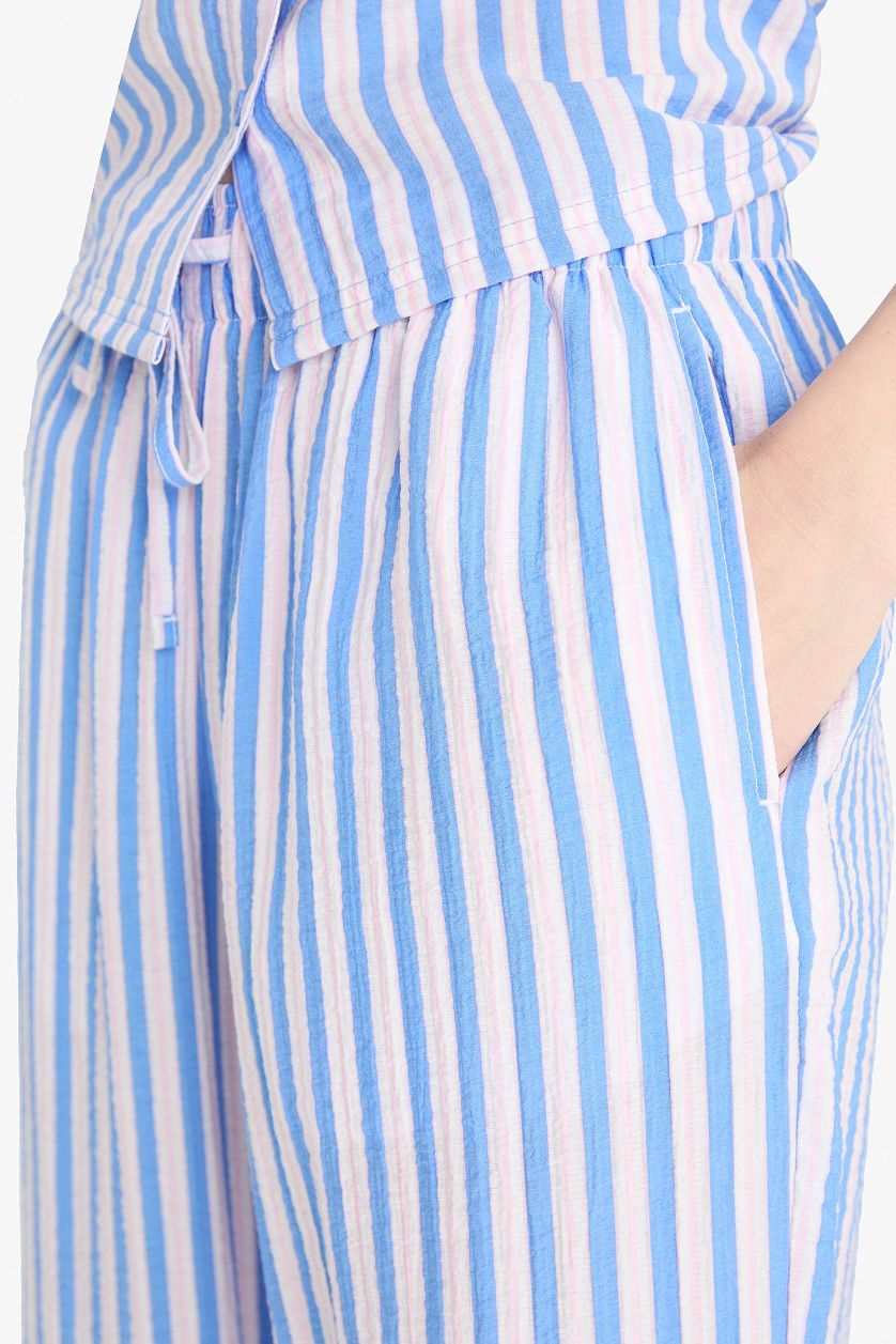 نساء أزرق بنطرون وايد ليج برجل واسع مخطط بخصر عادي