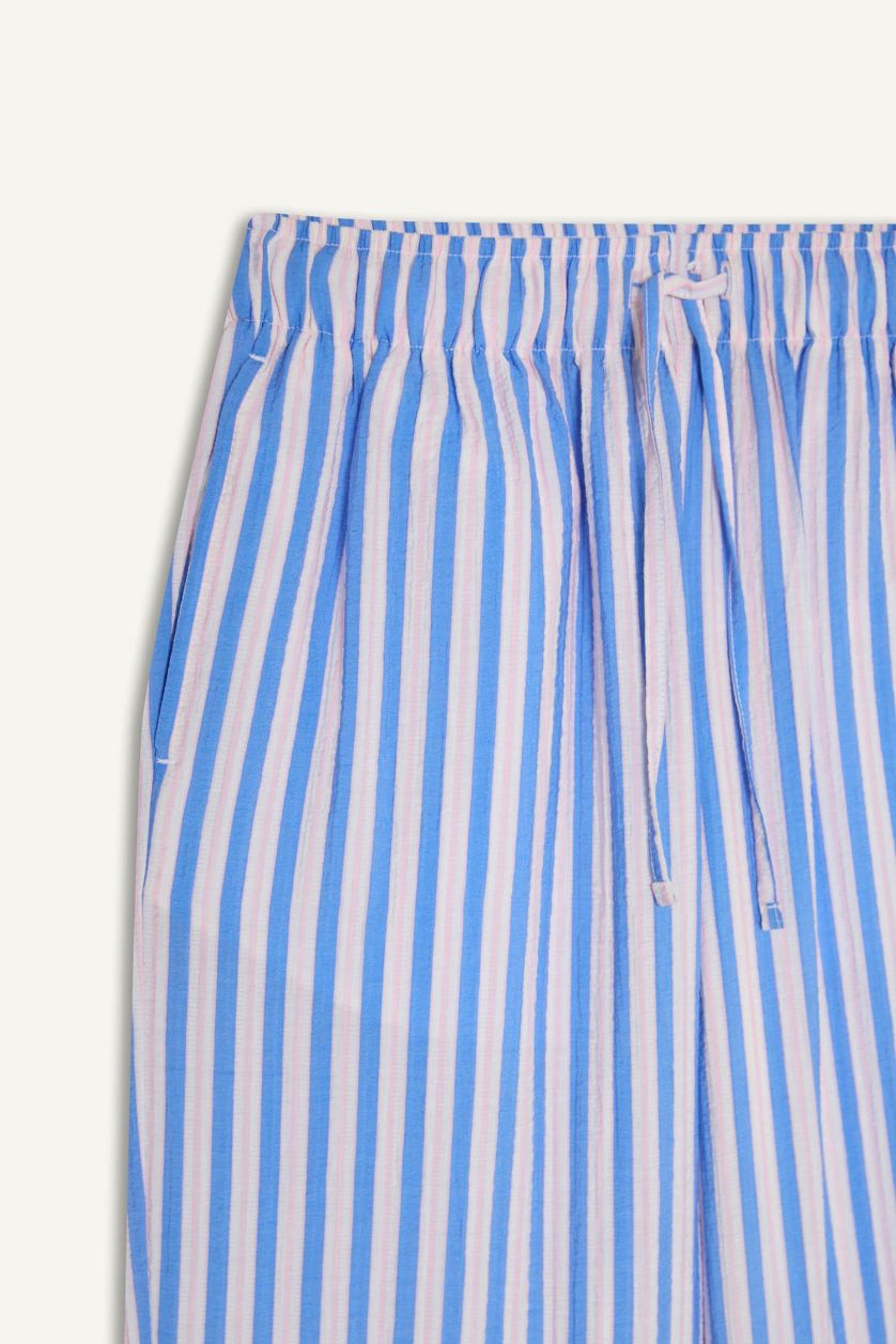 نساء أزرق بنطرون وايد ليج برجل واسع مخطط بخصر عادي