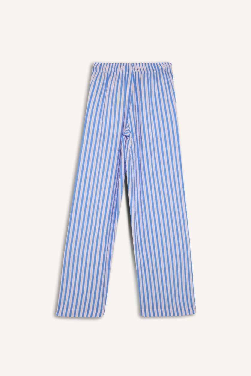 نساء أزرق بنطرون وايد ليج برجل واسع مخطط بخصر عادي