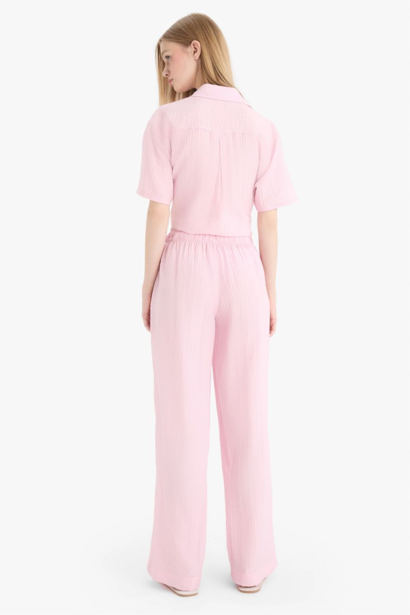WOMAN Light Pink Wide Leg Normal Waist Striped Trousers