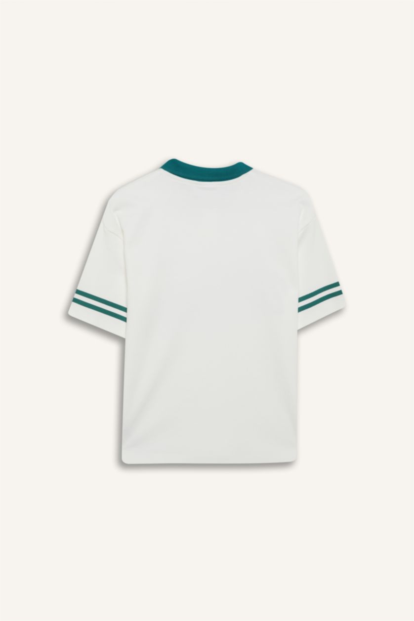 Erkek Çocuk - Genç Erkek Ekru Oversize Geniş Kalıp Polo Yaka Baskılı Kısa Kollu Tişört Erkek Çocuk