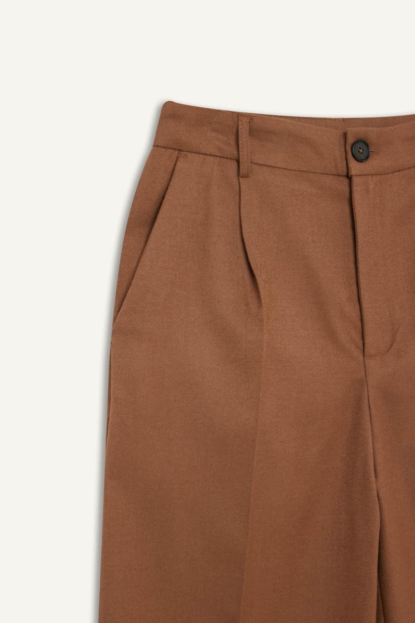 Kadın Açık Kahve Wide Leg Palazzo Pantolon Cepli Yüksek Bel Geniş Paça Uzun Boy