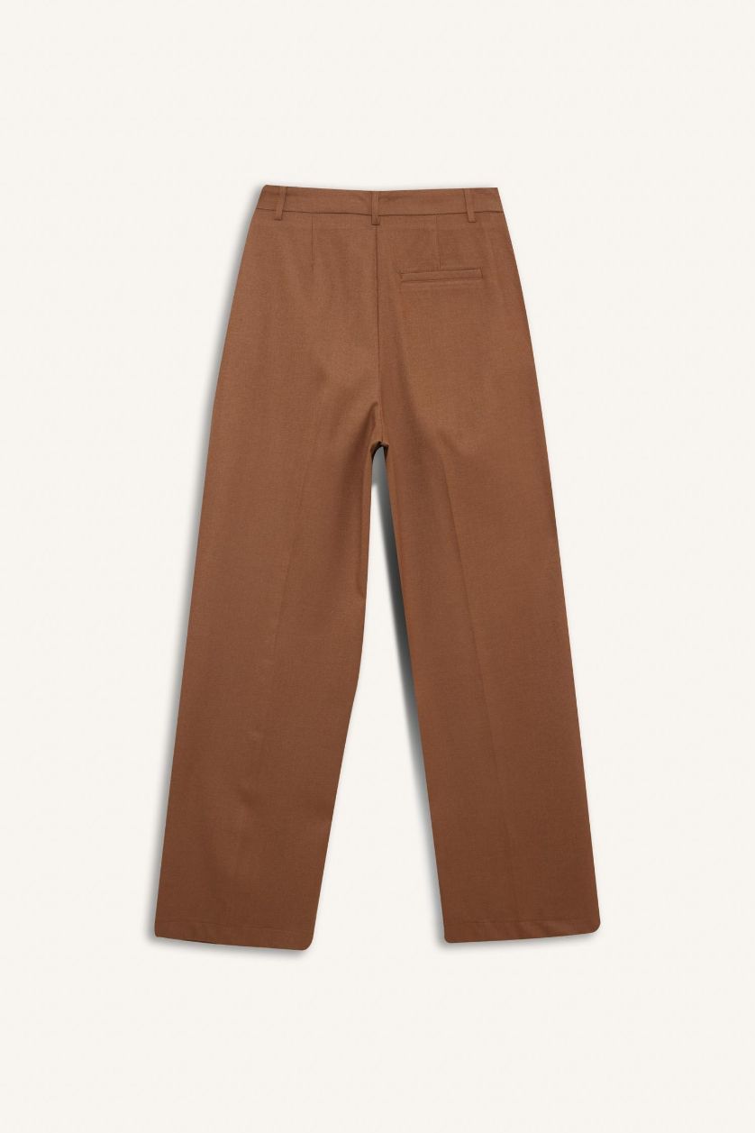 Kadın Açık Kahve Wide Leg Palazzo Pantolon Cepli Yüksek Bel Geniş Paça Uzun Boy