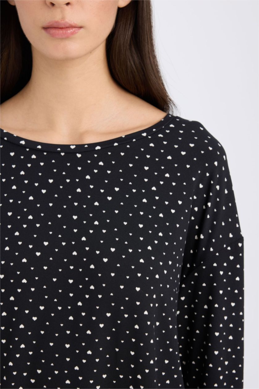 Kadın Siyah Pijama Takımı Softshell Uzun Kollu Üst Beli Lastikli Uzun Alt