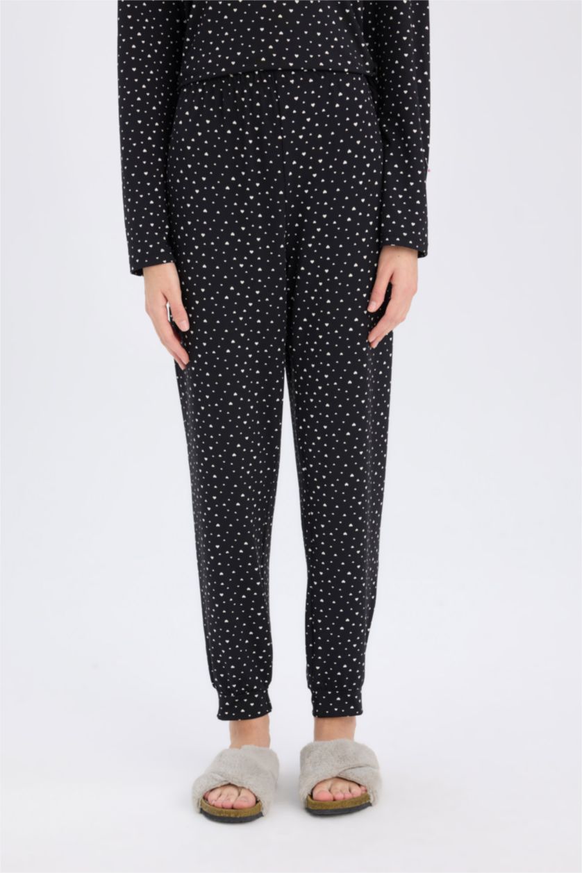 Kadın Siyah Pijama Takımı Softshell Uzun Kollu Üst Beli Lastikli Uzun Alt