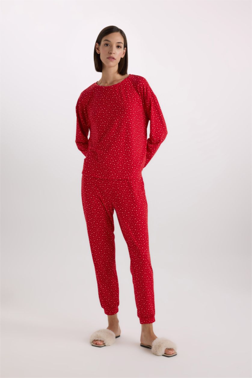 WOMAN Red Fall in Love Softshell Top Bottom 2 Piece Pajama Set