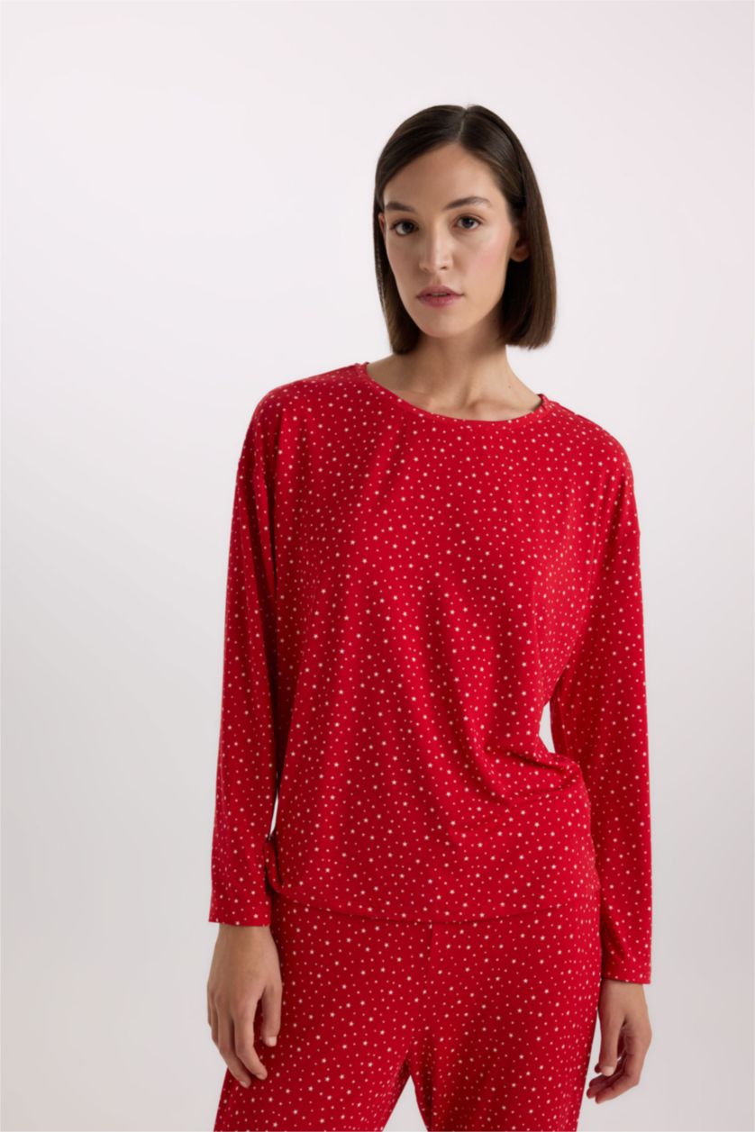 WOMAN Red Fall in Love Softshell Top Bottom 2 Piece Pajama Set