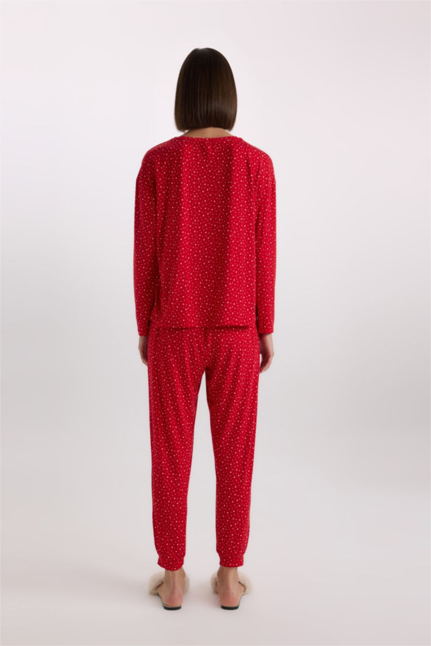 WOMAN Red Fall in Love Softshell Top Bottom 2 Piece Pajama Set