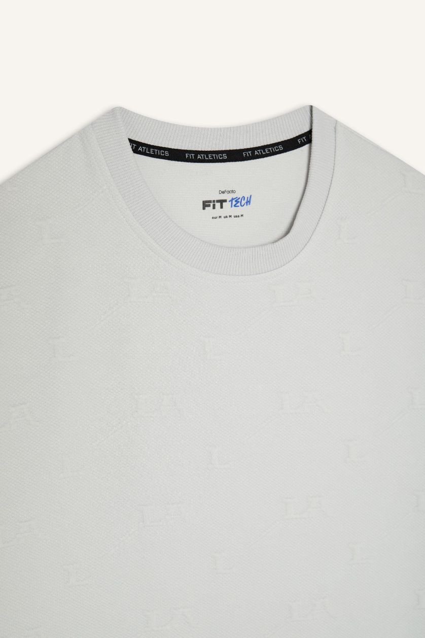 Erkek Açık Gri Oversize Geniş Kalıp Bisiklet Yaka Sporcu Kısa Kollu Tişört