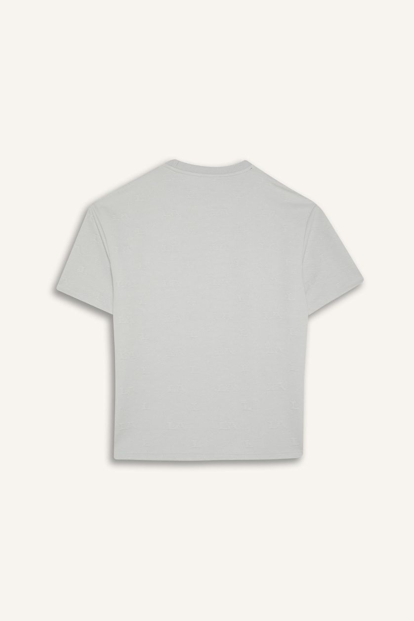 Erkek Açık Gri Oversize Geniş Kalıp Bisiklet Yaka Sporcu Kısa Kollu Tişört