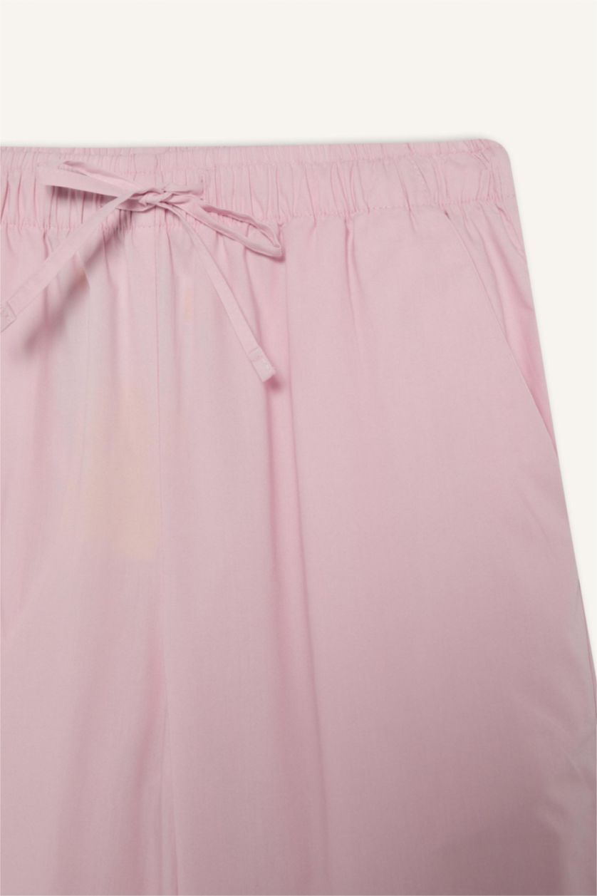 نساء زهري بنطرون مخطط بوبلين برجل واسع وايد ليج وخصر عالي