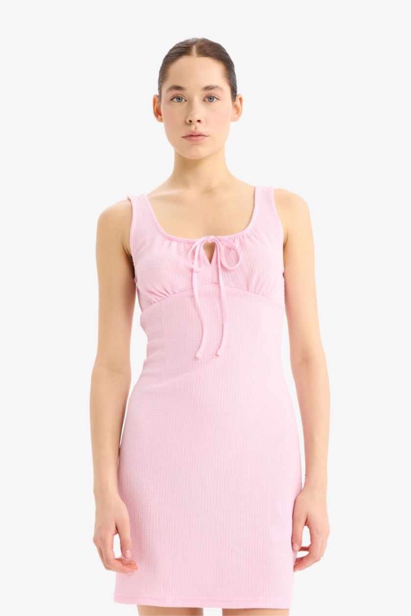 WOMAN Pink Bodycon U Collar Floral Mini Dress