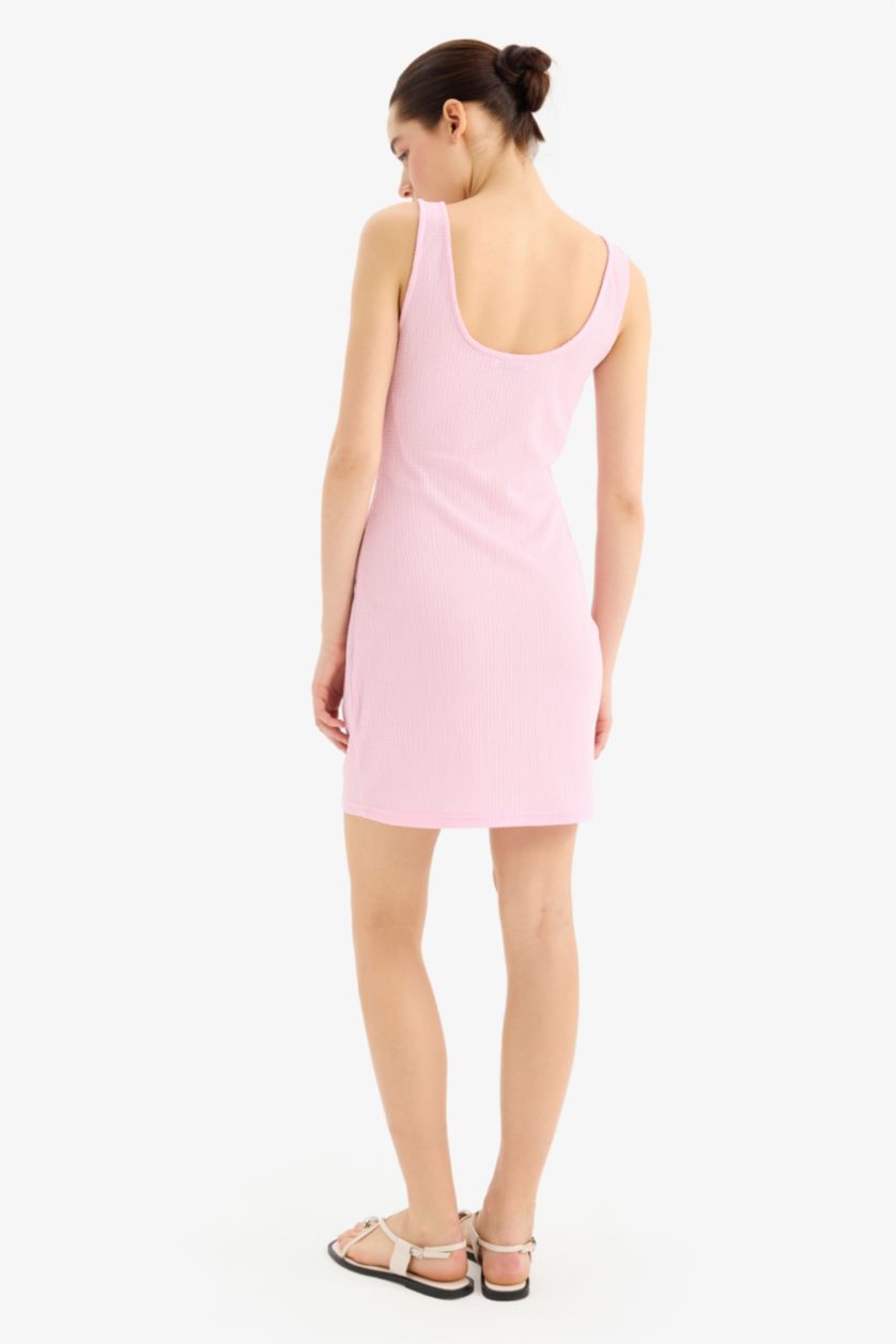 WOMAN Pink Bodycon U Collar Floral Mini Dress